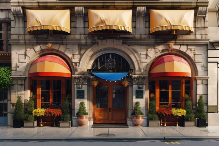 Façade d’un restaurant McDonald’s avec les célèbres arches jaunes visibles au-dessus de l’entrée.